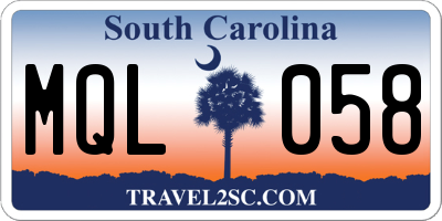 SC license plate MQL058
