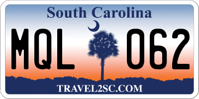 SC license plate MQL062