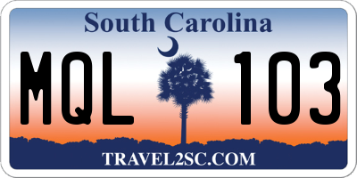 SC license plate MQL103