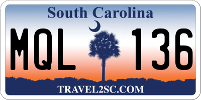 SC license plate MQL136