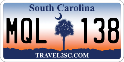 SC license plate MQL138