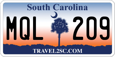 SC license plate MQL209