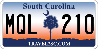 SC license plate MQL210