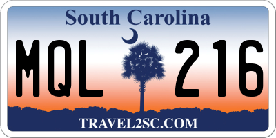 SC license plate MQL216
