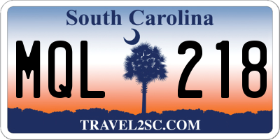 SC license plate MQL218