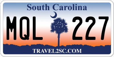 SC license plate MQL227