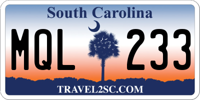 SC license plate MQL233