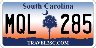 SC license plate MQL285
