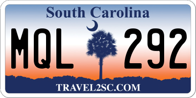 SC license plate MQL292