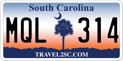 SC license plate MQL314