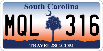 SC license plate MQL316
