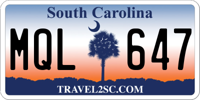 SC license plate MQL647