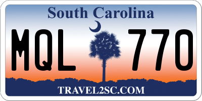 SC license plate MQL770