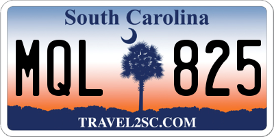 SC license plate MQL825
