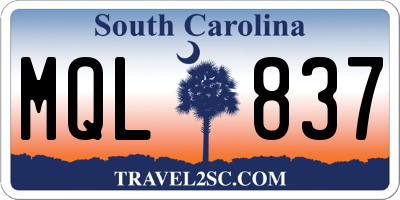 SC license plate MQL837