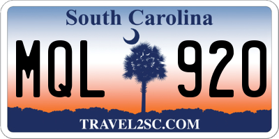 SC license plate MQL920