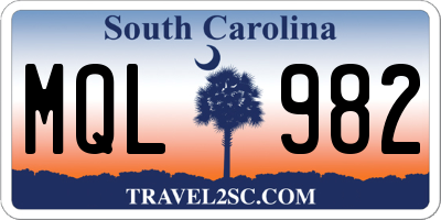 SC license plate MQL982