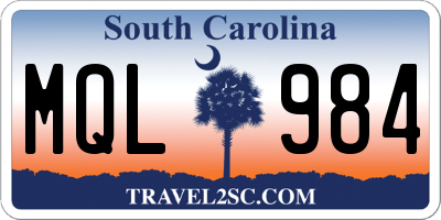 SC license plate MQL984