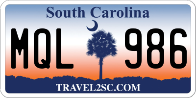 SC license plate MQL986