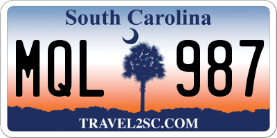 SC license plate MQL987