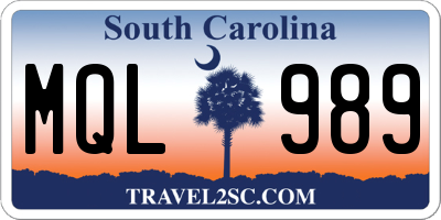 SC license plate MQL989