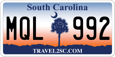 SC license plate MQL992