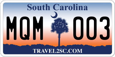 SC license plate MQM003