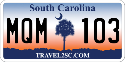 SC license plate MQM103