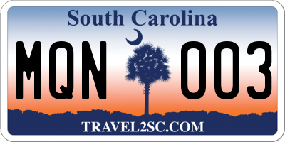 SC license plate MQN003