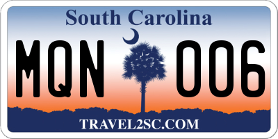 SC license plate MQN006