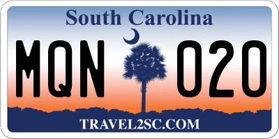 SC license plate MQN020