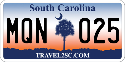SC license plate MQN025
