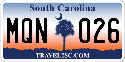 SC license plate MQN026