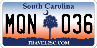 SC license plate MQN036