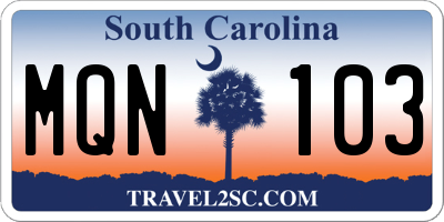 SC license plate MQN103
