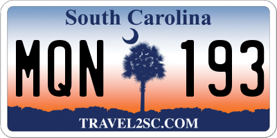 SC license plate MQN193