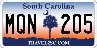 SC license plate MQN205