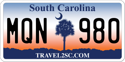 SC license plate MQN980