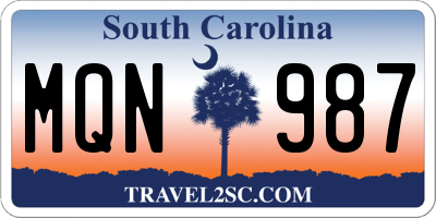 SC license plate MQN987