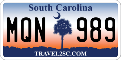 SC license plate MQN989