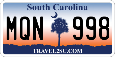 SC license plate MQN998