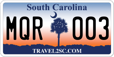 SC license plate MQR003