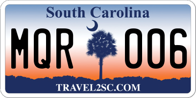 SC license plate MQR006