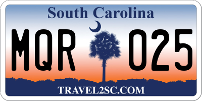 SC license plate MQR025