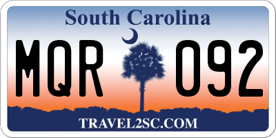 SC license plate MQR092