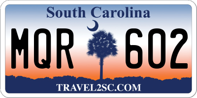 SC license plate MQR602