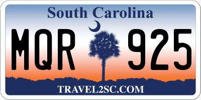 SC license plate MQR925