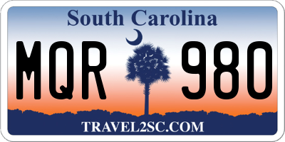 SC license plate MQR980