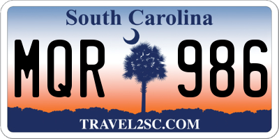 SC license plate MQR986