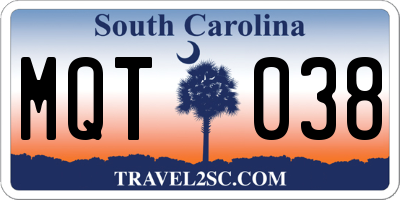 SC license plate MQT038